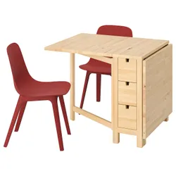 IKEA NORDEN / ODGER(494.407.43) стол и 2 стула, береза / красный