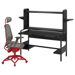IKEA FREDDE / STYRSPEL(494.913.08) игровой стол и стул, черный серый/красный