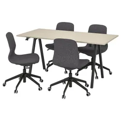 IKEA TROTTEN / LÅNGFJÄLL(895.525.64) Стол конференции со стульями, Бежевый антрацит/темно -серый