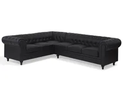 Шкіряний правий кутовий диван чорний CHESTERFIELD