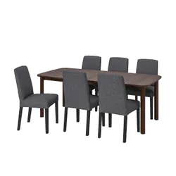 IKEA STRANDTORP / BERGMUND(894.410.57) стол и 6 стульев, коричневый / Gunnared средне-серый