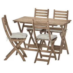 IKEA ASKHOLMEN(992.861.88) стіл + 4 розкладні садові стільці, сіро-коричнева пляма/Kuddarna gray