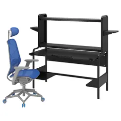 IKEA FREDDE / STYRSPEL(694.913.31) ігровий стіл і крісло, чорний синій/світло-сірий