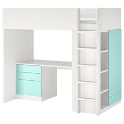 IKEA SMÅSTAD(294.354.84) кровать в мезонине, белый бледно-бирюзовый / со столом с 4 ящиками