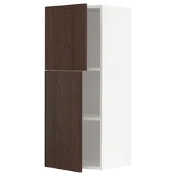 IKEA METOD(394.655.12) навісна шафа з полицями / 2 двер, білий/Сінарп коричневий