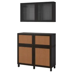 IKEA BESTÅ(094.215.48) поєднання полиць з дверцятами/шухлядами, чорно-коричневий Studsviken/Stubbarp/темно-коричневий плетений тополь