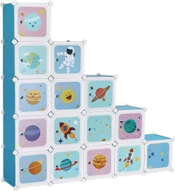 Дитяча полиця SONGMICS Cube 15, пластиковий органайзер, модульна шафа з дверцятами, для одягу, взуття, іграшок, шкільних ранців,