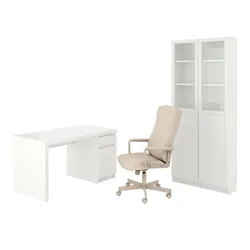 IKEA MALM/MILLBERGET / BILLY/OXBERG(794.363.77) комбінація стіл/шафа, і біло-бежевий поворотний стілець