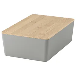 IKEA KUGGIS(895.968.22) Контейнер с крышкой, светло -серый/бамбук