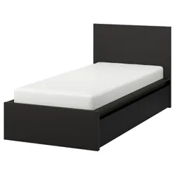IKEA MALM(790.327.34) Каркас кровати с 2 ящиками для хранения, черно-коричневый / Лёнсет