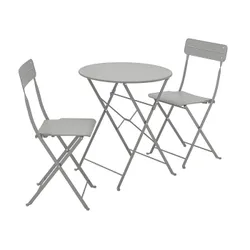 IKEA SUNDSÖ (294.349.22) стіл + 2 стільці, вул, сірий / сірий