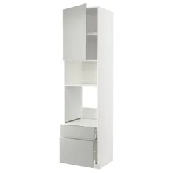 IKEA METOD / MAXIMERA(995.391.38) высокий шкаф для духовки/микроволновки с дверцей/2 ящика, белый/Хавсторп светло-серый