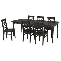 IKEA INGATORP / INGOLF(492.968.87) стол и 6 стульев, черный / коричнево-черный