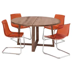IKEA MÖRBYLÅNGA / TOBIAS(394.849.59) стол и 4 стула, шпон дуба, моренный в коричневом цвете/коричнево-красный хром