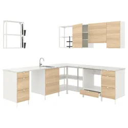 IKEA ENHET(793.380.27) угловая кухня, белый/имитация дуб
