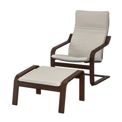 IKEA POÄNG(194.842.29) крісло/підніжка, коричневий / Кніса світло-бежевий