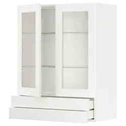 IKEA METOD / MAXIMERA(394.735.07) w w w 2 стеклянные двери / 2 ящика, Enköping белый/имитация дерева белый