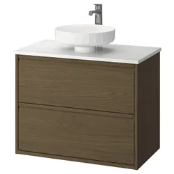 IKEA ÄNGSJÖN / LERSJÖN(595.712.86) Мыть шкафы с ящиками/мытьем/батареей, коричневый имит. дуб/белый имитационный мрамор