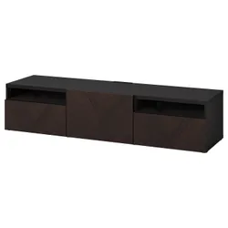 IKEA BESTÅ(594.358.83) Тумба під телевізор з ящиками та дверцятами, чорно-коричневий хедевікен/дубовий шпон темно-коричневого кольору