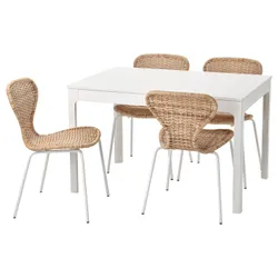 IKEA EKEDALEN / ÄLVSTA(094.815.80) стол и 4 стула, белый/белый ротанг