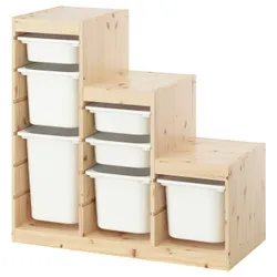 IKEA TROFAST(996.066.65) Полка с контейнерами, светлая сосна, окрашенная белой/белой