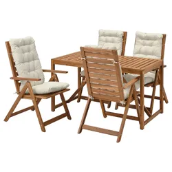 IKEA NÄMMARÖ(494.912.09) стол+4 полулежа стулья снаружи, светло-коричневая морилка/Куддарна бежевая