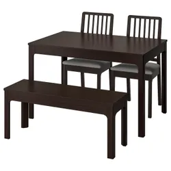IKEA EKEDALEN / EKEDALEN(792.213.10) стол с 2 стульями и скамейкой, темно-коричневый / светло-серый Оррста
