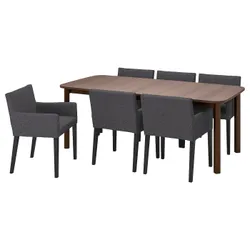 IKEA STRANDTORP / MÅRENÄS(895.188.29) стол и 6 стульев, коричневый/черный Gunnared темно-серый
