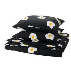 IKEA ÖGONLOCKSMAL(206.000.20) ковдра та 2 подушки, чорний/білий/жовтий