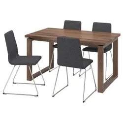 IKEA MÖRBYLÅNGA / LILLÅNÄS(094.950.87) стол и 4 стула, шпон дуба, моренный в коричневом цвете/шпонированный темно-серый хром