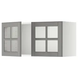 IKEA METOD(993.950.31) навесной шкаф/2 стеклянные двери, белый/Бодбин серый