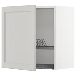 IKEA METOD(494.687.89) навесной шкаф с сушкой для посуды, белый/лерхиттан светло-серый
