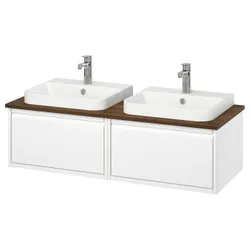 IKEA ÄNGSJÖN / BACKSJÖN(795.285.98) шафа під умивальник/умивальники/змішувачі, глянсовий білий/коричневий горіх