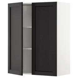 IKEA METOD(494.542.59) навесной шкаф с полками / 2 дверцы, белый / лерхиттан черная морилка
