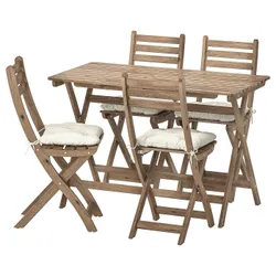 IKEA ASKHOLMEN(292.861.82) стіл + 4 розкладні садові стільці, сіро-коричнева морилка/Kuddarna beige