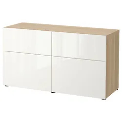 IKEA BESTÅ(294.126.42) поєднання полиці з дверцятами/шухлядами, ефект дуба білого мореного / Selsviken глянцевий / білий
