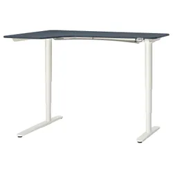 IKEA BEKANT(792.823.13) угловой стол левый / сидеть / стоять, синий/белый линолеум