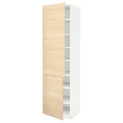 IKEA METOD(194.689.36) высокий шкаф с полками/2 дверцы, белый/светлый ясень Аскерсунд узор
