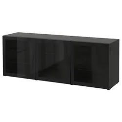 IKEA BESTÅ(493.250.69) поєднання з дверима, чорно-коричневий / Glassvik black / прозоре скло