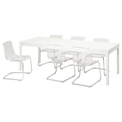 IKEA EKEDALEN / TOBIAS(594.829.21) стол и 6 стульев, белый / прозрачный хром