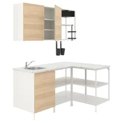 IKEA ENHET (593.381.46) кутова кухня, білий / імітація дуб