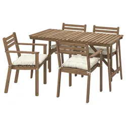 IKEA ASKHOLMEN(095.782.52) Таблица+4 стула с воздухом, снаружи, темно -коричневый/куддарна светло -серого серого.