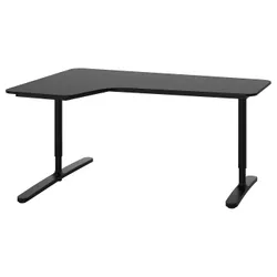 IKEA BEKANT(192.828.01) угловой стол слева, шпон ясеня черный/тонированный в черный цвет