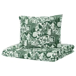 IKEA SKOGSDUVA(905.768.04) воздуховоды и наволочка, Белый зеленый/рисунок лес