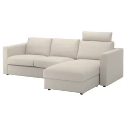IKEA VIMLE (293.991.03) 3-местный диван с козеткой, с подголовником / Gunnared бежевый