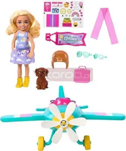 Набор куклы Барби Челси Пилот с самолётом и собакой HTK38