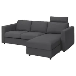 IKEA VIMLE (893.991.24) 3-местный диван с козеткой, с подголовником / Халларп серый