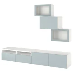 IKEA BESTÅ(794.365.13) Комбінація телевізор/скляні двері, білий Glassvik/Selsviken світло-сірий синій