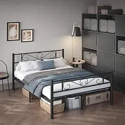 Металлический каркас кровати VASAGLE с изголовьем, 208 x 141,8 x 86,4 см | Кровать двуспальная, Solid Steel, Space Under the Bed,