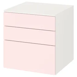 IKEA SMÅSTAD / PLATSA (593.875.61) комод, 3 ящика, белый / бледно-розовый